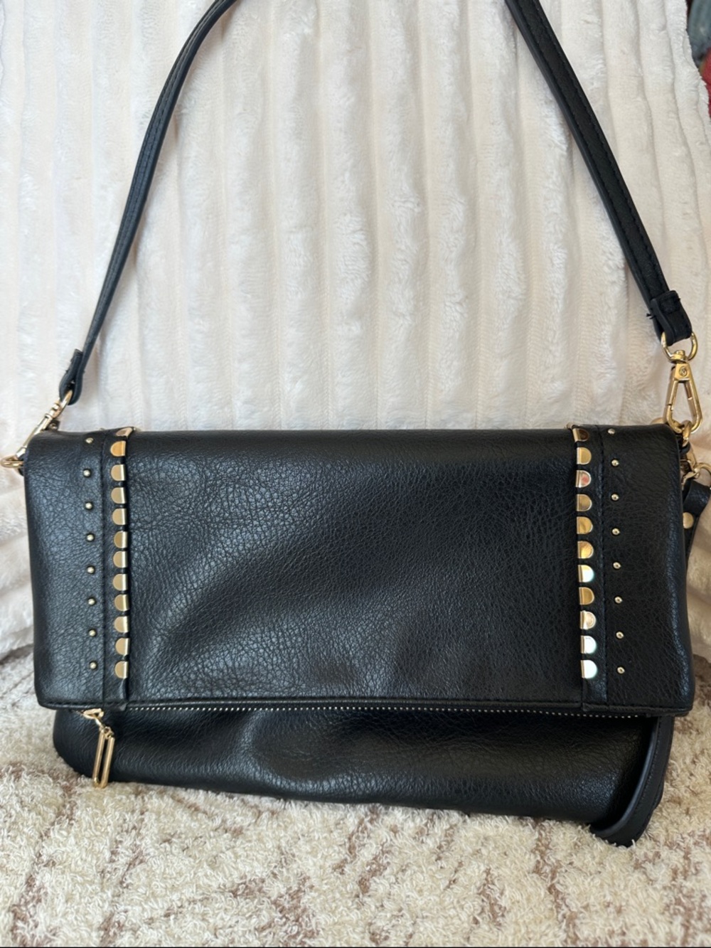 Sole Society Black Leather Studded Clutch Crossbody | Gold Hardware | Like New!